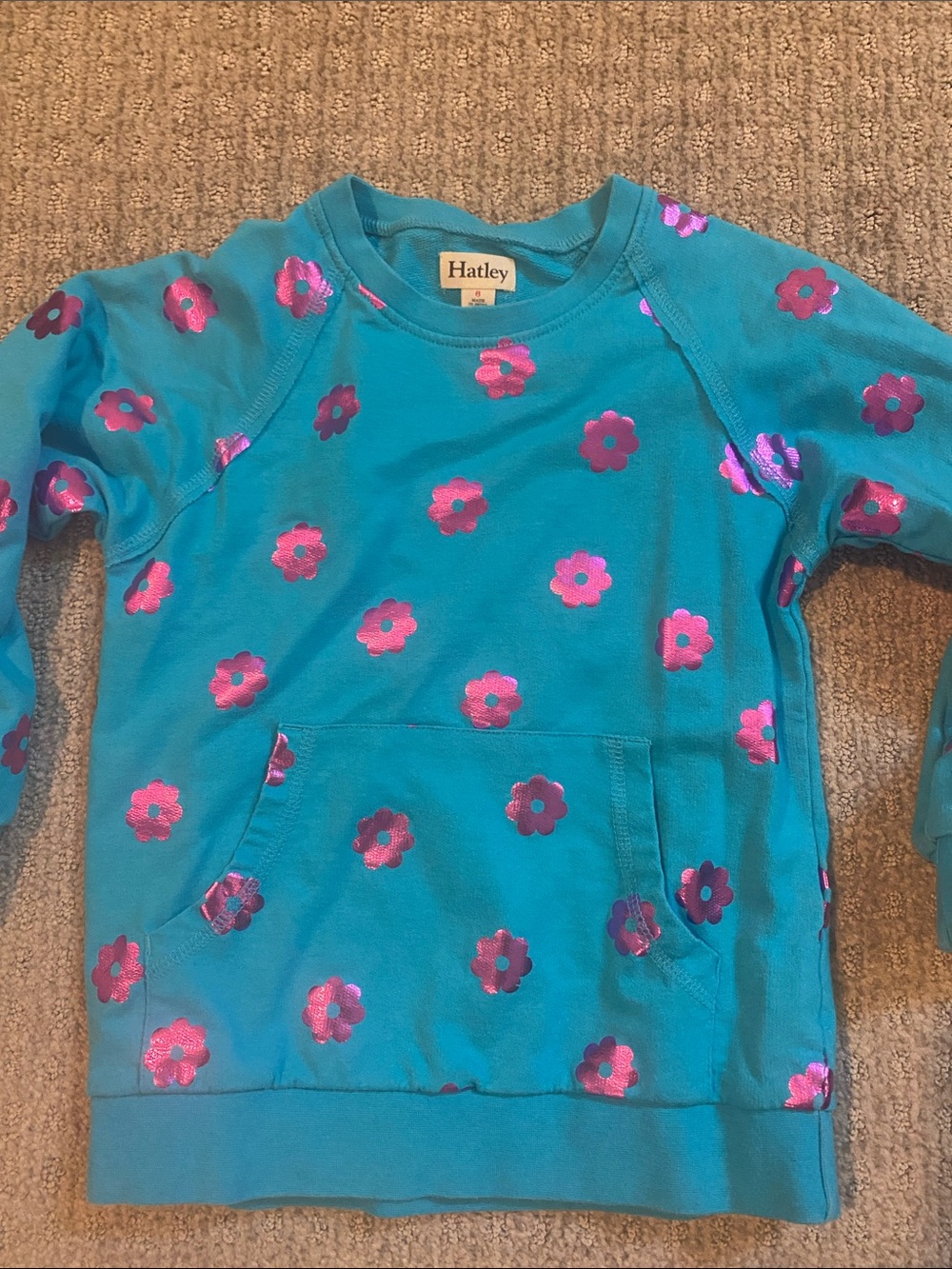 Bright Blue Hatley Sweatshirt with Metallic Pink Flowers